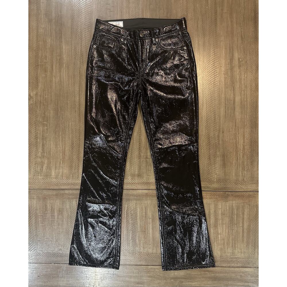 Gap Black Mid Rise Vegan Patent Leather Baby Boot Pants Women’s Size 27/4 Short - Picture 13 of 13